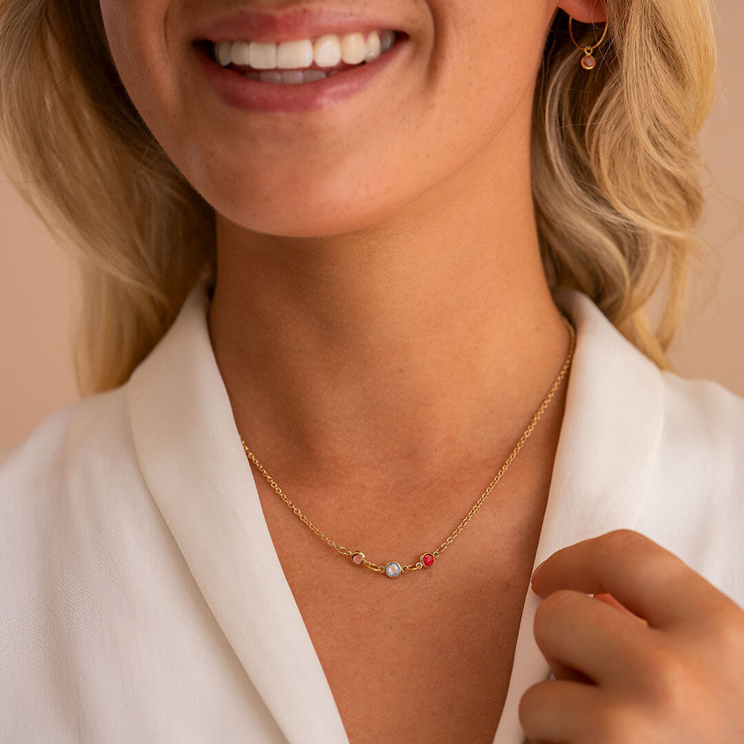 Gepersonaliseerde Mini Geboortesteen Ketting – Uniek Familie Sieraad Cadeau